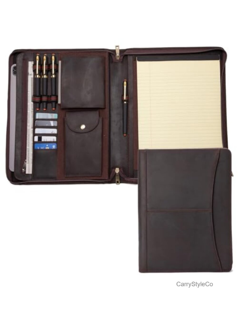Full Grain Leather Padfolio Zippered Portfolio 13" Laptop Case